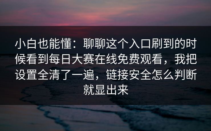 小白也能懂：聊聊这个入口刷到的时候看到每日大赛在线免费观看，我把设置全清了一遍，链接安全怎么判断就显出来